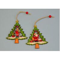GREEN WOODEN CHRISTMAS TREE SANTA/REINDEER 10.5CM
