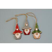 GNOME WOODEN HANGING DECORATION 7CM 3 DESIGNS