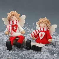 ANGEL SHELF SITTER RED/WHITE KNITTED 18CM 2 DESIGNS