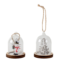Glass Dome Hanging Decoration With Wooden Base 8cm