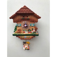 KISSING COUPLE CUCKOO CLOCK FRIDGE MAGNET WITH SWINGING BOY & GIRL ON PENDULUM