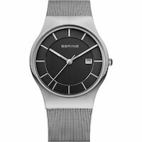40mm Classic Collection Mens Watch With Grey Dial, Silver Milanese Strap & Silver Case By BERING image