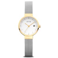 26mm Solar Collection Womens Watch With White Dial, Silver Milanese Strap & Gold Case By BERING image
