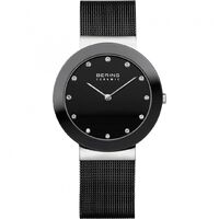 29mm Ceramic Collection Womens Watch With Black Dial, Black Milanese Strap & Silver Case By BERING image