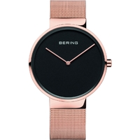 39mm Classic Collection Womens Watch With Black Dial, Rose Gold Milanese Strap & Case By BERING image