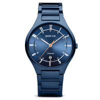 Titanium Collection Blue Sunray Dial Blue Titanium Link Strap By BERING   image
