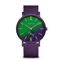 Aurora Collection Large Green Blue Dial With Purple Silicone Band By BERING
