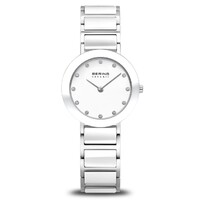 26mm Ceramic Collection Womens Watch With White Dial Silver Stainless Steel Strap & Silver Case By BERING image