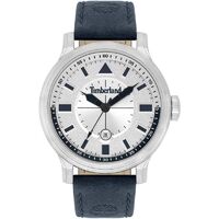 SILVER WOODMONT WATCH - BLUE LEATHER BAND BY TIMBERLAND