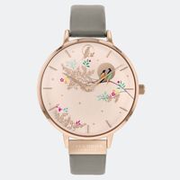 Rose Gold Chelsea Birds In Moon Dial Mink Leather Band By SARA MILLER image