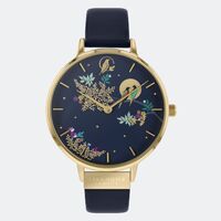 GOLD CHELSEA NAVY BIRDS IN MOON DIAL LEATHER BAND BY SARA MILLER