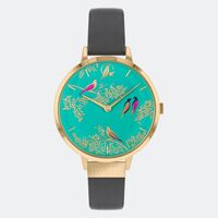 GOLD CHELSEA GREEN BIRDS DIAL LEATHER BAND BY SARA MILLER