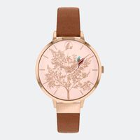 ROSE GOLD CHELSEA LOVE BIRDS TAN LEATHER STRAP BY SARA MILLER