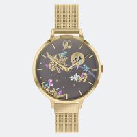 GOLD CHELSEA BIRDS IN MOON GREY DIAL METAL BAND BY SARA MILLER
