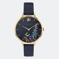 GOLD WISTERIA NAVY DIAL LEATHER BAND BY SARA MILLER
