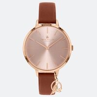 ROSE GOLD CHARM TAN LEATHER BAND BY SARA MILLER