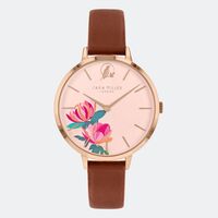 ROSE GOLD PEONY ROSE TAN LEATHER BAND BY SARA MILLER