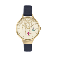 GOLD FLYING BIRDS DARK BLUE LEATHER BAND BY SARA MILLER