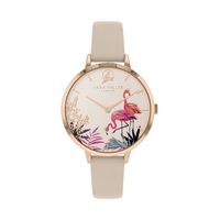 Rose Gold Tropical Flamingo Sand Leather Band By SARA MILLER