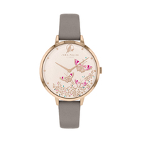 Rose Gold Butterfly Collection Grey Leather Band By SARA MILLER