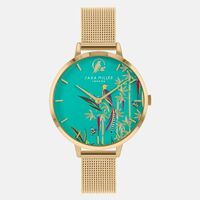 Gold Bamboo Garden Collection Green Bird Dial By SARA MILLER
