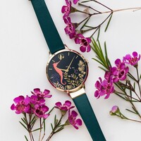 Gold Seahorse Green Dial Leather Band By SARA MILLER