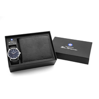 SILVER WATCH WITH BLUE DIAL BLACK STRAP WALLET GIFT PACK BY BEN SHERMAN