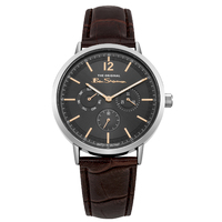Silver Watch With Grey Dial Brown Strap By BEN SHERMAN