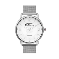 Silver Mesh Watch With White Dial By BEN SHERMAN