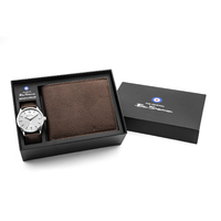 Silver Watch With Silver Dial Brown Strap Wallet Gift Pack By BEN SHERMAN