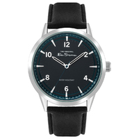 Silver Watch With Matt Navy Sunray Dial Black Strap By BEN SHERMAN