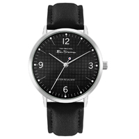 Silver Watch With Black Sunray Dial Black Crosshatched Strap By BEN SHERMAN