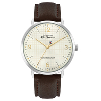Silver Watch With Off White Sunray Dial Brown Strap By BEN SHERMAN