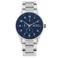 Silver Bracelet Watch With Blue Patterned Dial By BEN SHERMAN
