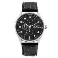 Silver Watch With Black Chrono Dial Black Croco Strap By BEN SHERMAN