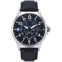 Silver Watch With Matt Blue Sandblasted Dial Black Strap By BEN SHERMAN