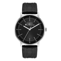 Silver Watch With Black Brushed Sunray Dial Black Crosshatched Strap By BEN SHERMAN