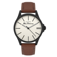 Silver Watch With Light Beige Sandblasted Dial Tan Strap By BEN SHERMAN