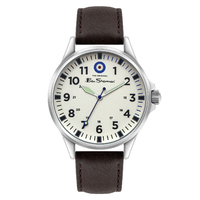 Silver Watch With Beige Sandblasted Dial Brown Strap By BEN SHERMAN