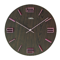 Brown Wood Grain Battery Wall Clock With Pink Numbers Round 34cm By AMS