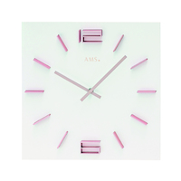 WHITE BATTERY WALL CLOCK WITH PINK NUMBERS SQUARE 40CM BY AMS