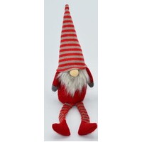 Gnome Shelf Sitter In Red Coat, Stripe Red/grey Hat Christmas Decoration 30cm