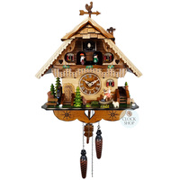 Girl on Rocking Horse Battery Chalet Cuckoo Clock With Dancers 34cm By ENGSTLER image