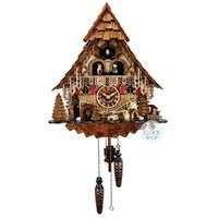 Wood Chopper & Waterwheel Battery Chalet Cuckoo Clock With Dancers 37cm By ENGSTLER image