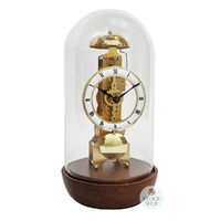 30cm Walnut Mechanical Skeleton Table Clock With Glass Dome & Bell Strike By HERMLE image