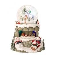 Snowman Snow Globe With Turning Train, Led & Music 21cm