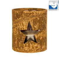 7cm Glass Tealight Cup With Cinnamon Bark Wrap (Star) image