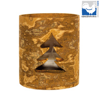 7cm Glass Tealight Cup With Cinnamon Bark Wrap (Christmas Tree) image