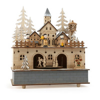 LITTLE VILLAGE MUSIC BOX WITH LED LIGHTS AND SILENT NIGHT TUNE
