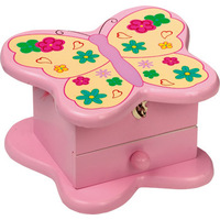 Pink Butterfly Jewellery Box With Draw